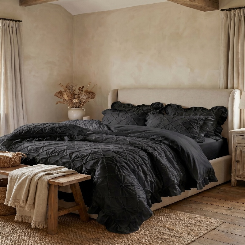 Duvet Insert White - 3Pcs White Ruffled Bedding Set, 1