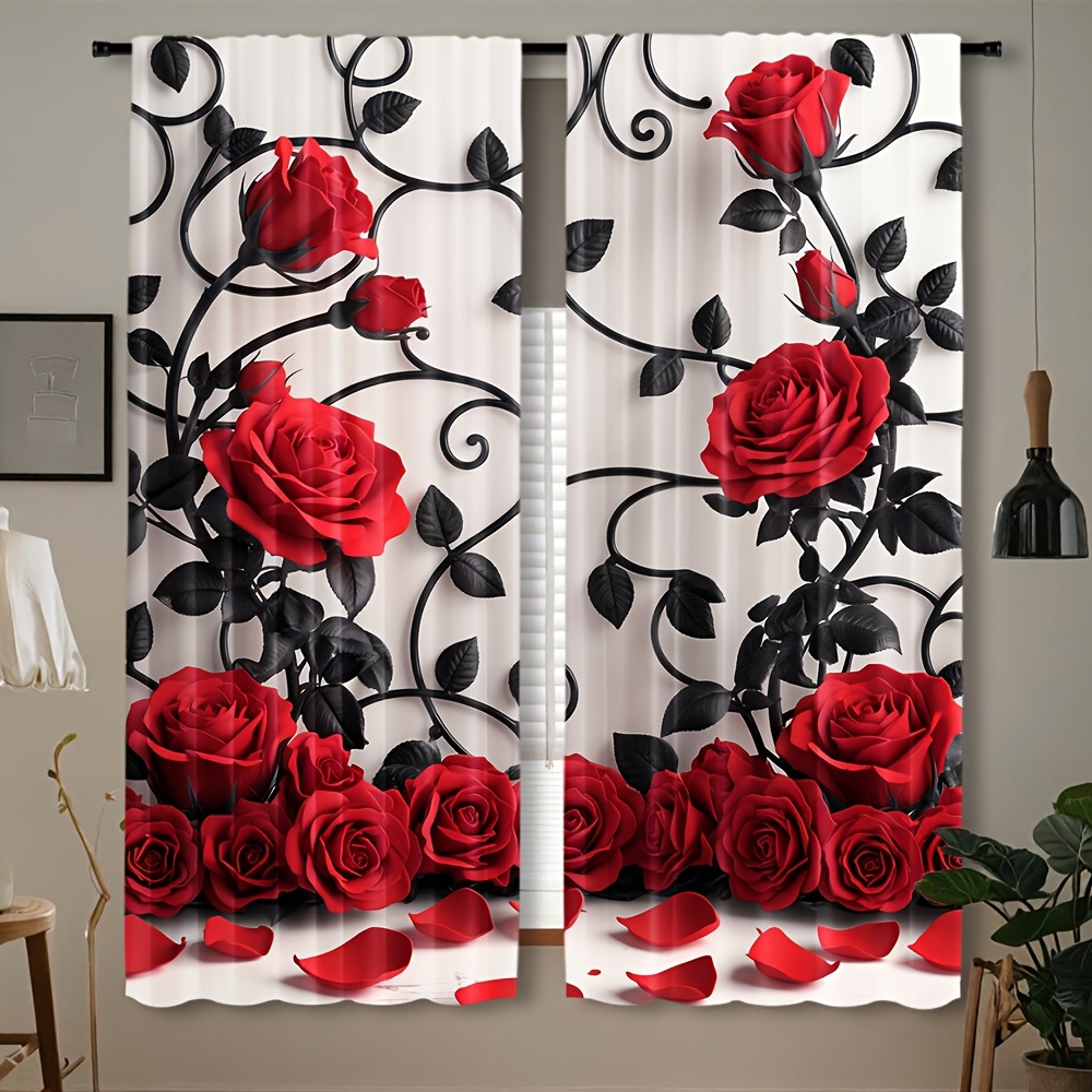 Home Textiles Luxury Curtains - Luxury Red Rose Floral Pattern Curtains