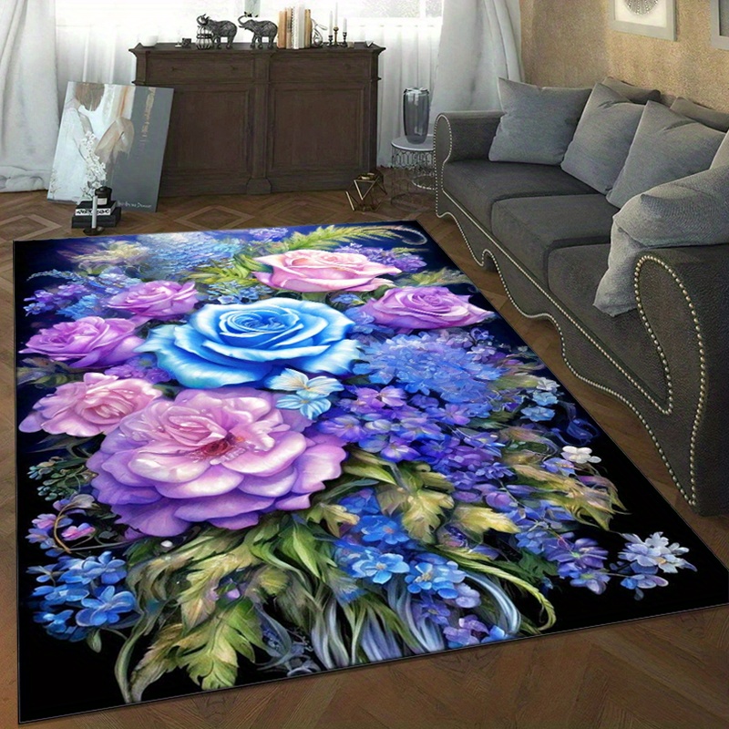 Home Textiles And Furnishing - Floral rug with blue and purple