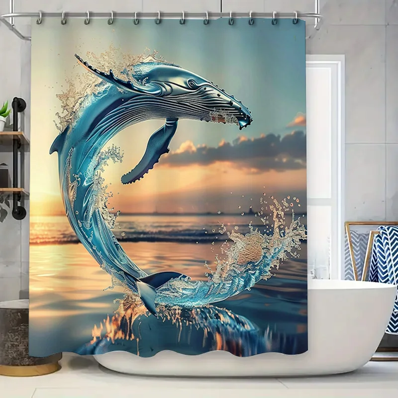 Home Textiles Luxury Curtains - Blue Whale Print Shower Curtain Waterproof