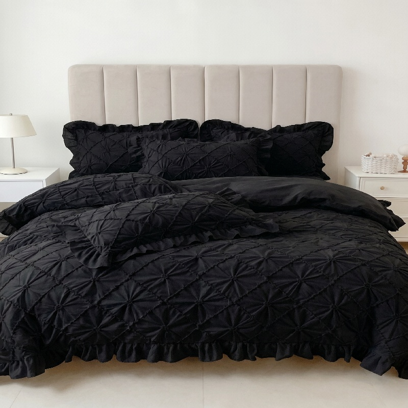 3Pcs White Ruffled Bedding Set - Duvet Insert White ulasan dan harga