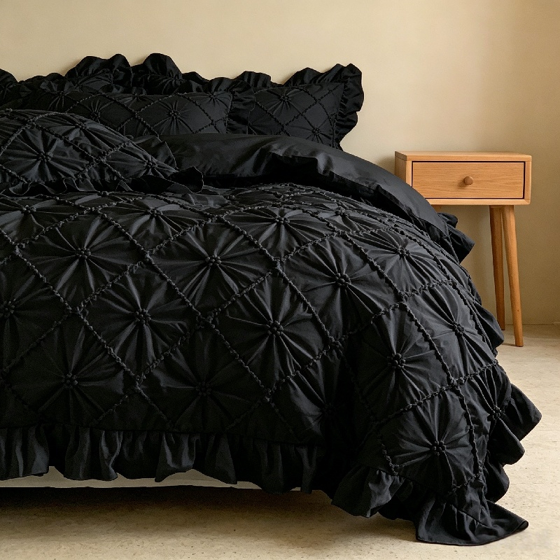 3Pcs White Ruffled Bedding Set - Duvet Insert White ulasan dan harga