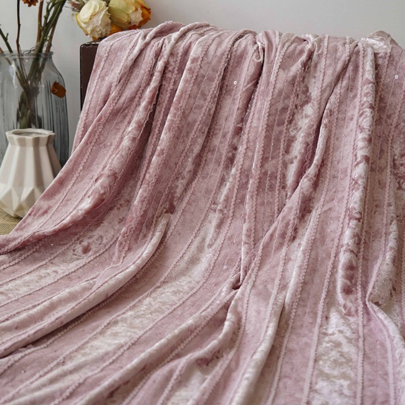 Velvet Lace Stripe Fabric Embr - Home Textiles Luxury Curtains ulasan dan harga