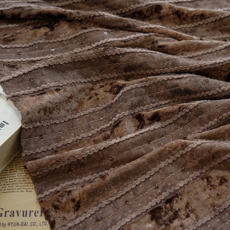 Velvet Lace Stripe Fabric Embr - Home Textiles Luxury Curtains ulasan dan harga