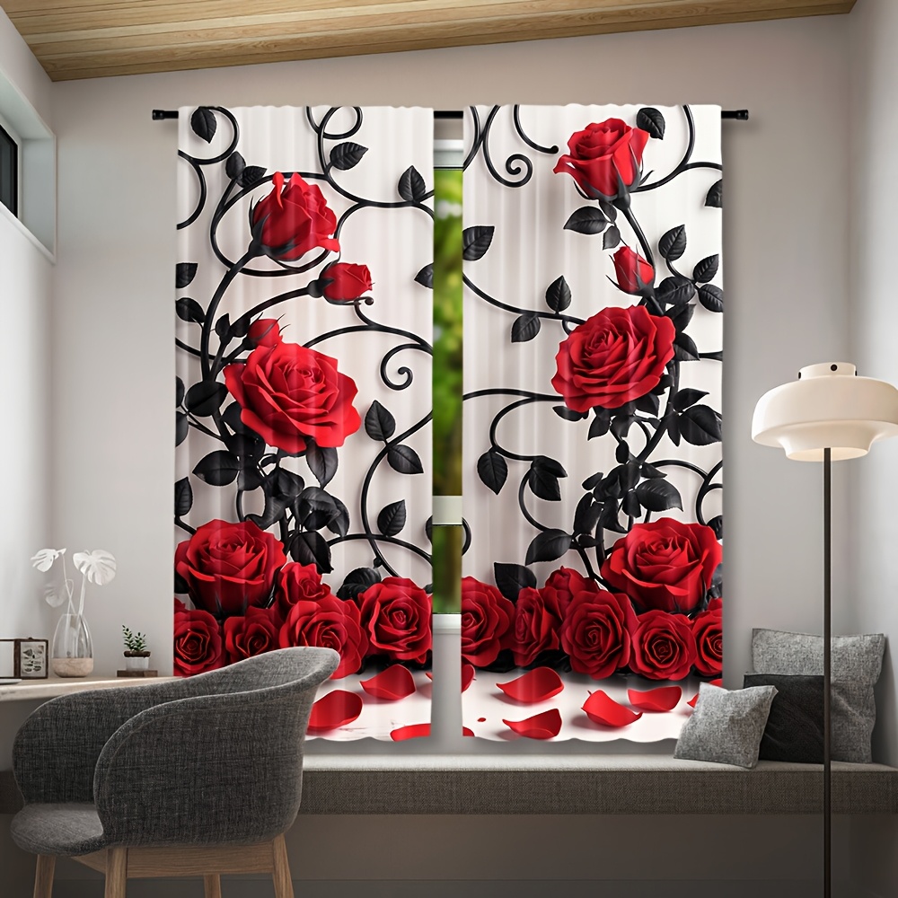 Luxury Red Rose Floral Pattern - Home Textiles Luxury Curtains ulasan dan harga