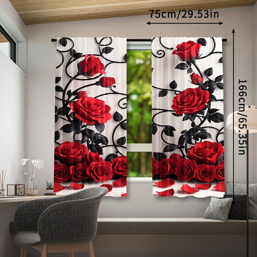 Luxury Red Rose Floral Pattern - Home Textiles Luxury Curtains ulasan dan harga