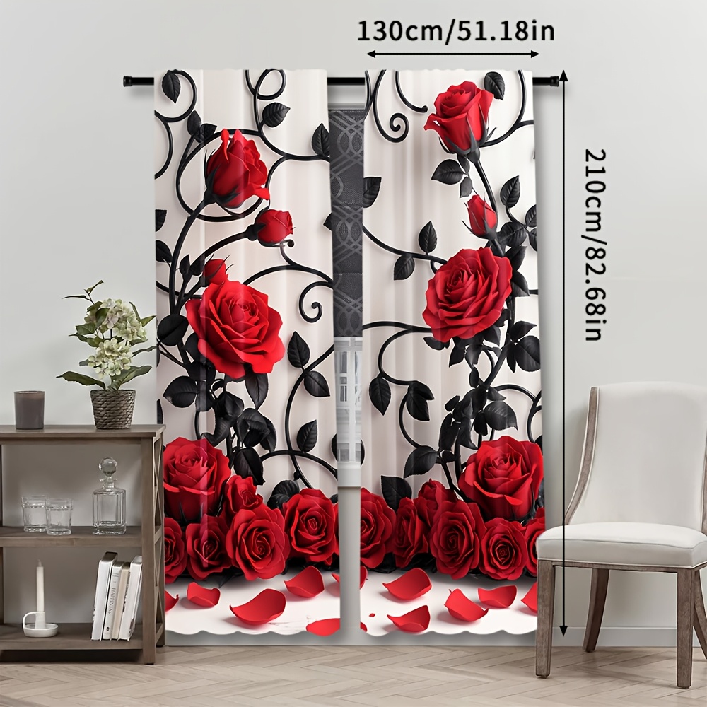 Luxury Red Rose Floral Pattern - Home Textiles Luxury Curtains ulasan dan harga