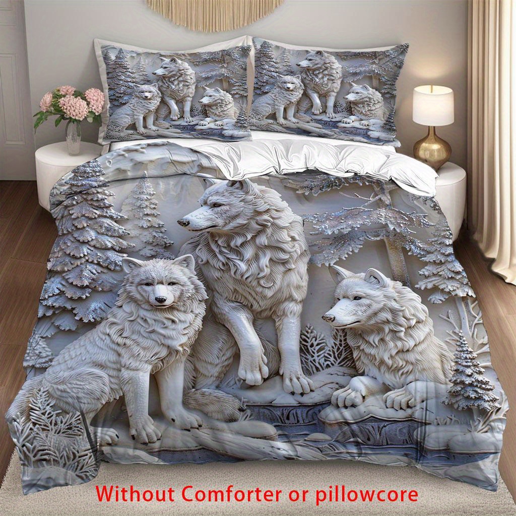 3D White Wolf & Forest Print D - Duvet Insert White ulasan dan harga