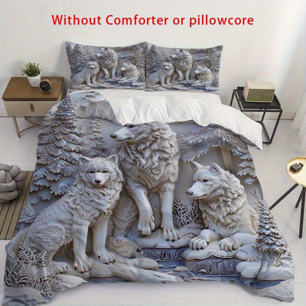 3D White Wolf & Forest Print D - Duvet Insert White ulasan dan harga