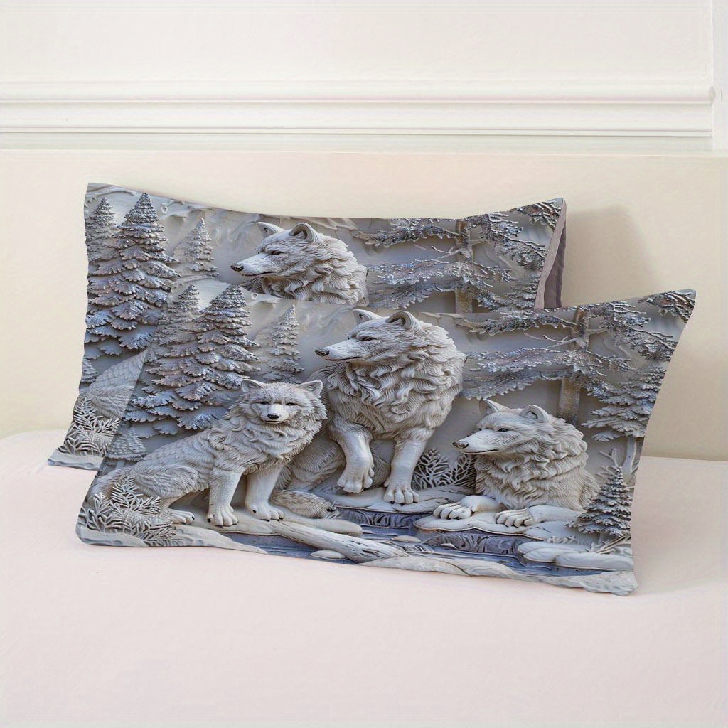 3D White Wolf & Forest Print D - Duvet Insert White ulasan dan harga