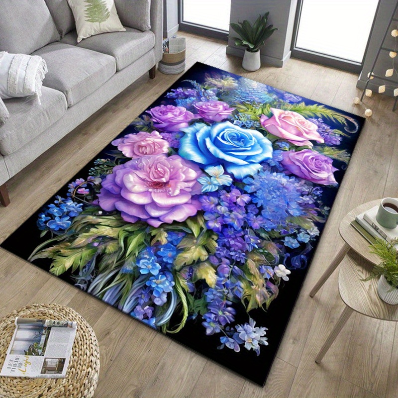 Floral rug with blue and purpl - Home Textiles And Furnishing ulasan dan harga