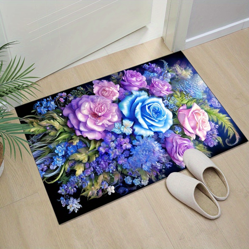 Floral rug with blue and purpl - Home Textiles And Furnishing ulasan dan harga