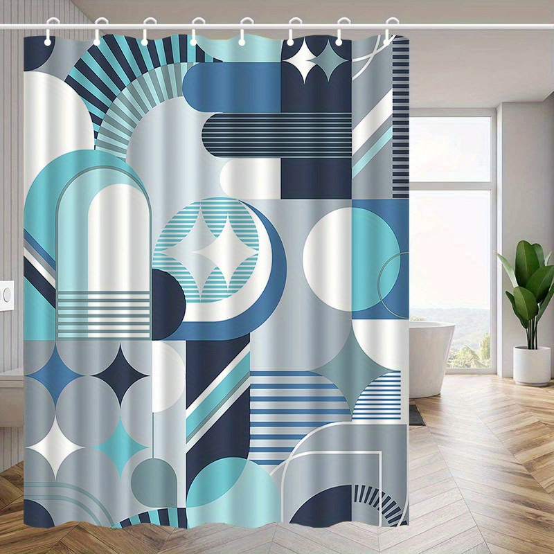 Geometric Blue Abstract Patter - Home Textiles Luxury Curtains ulasan dan harga