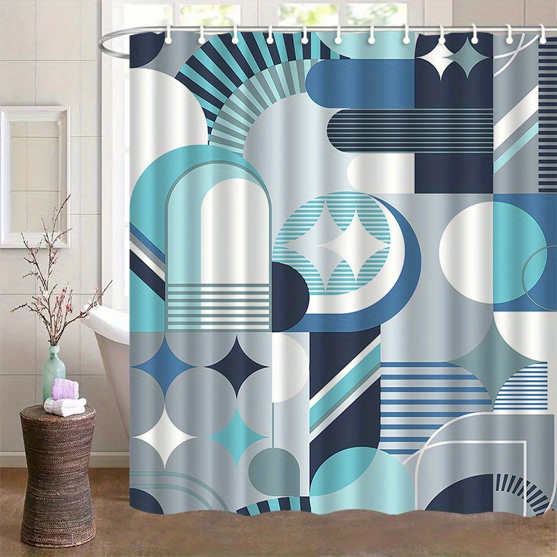 Geometric Blue Abstract Patter - Home Textiles Luxury Curtains ulasan dan harga